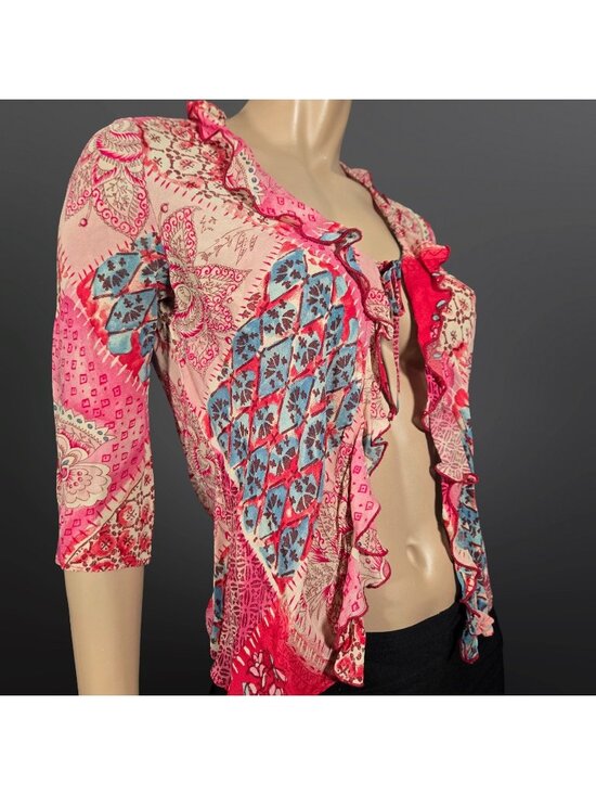 NEXT Tops - Y2K Next Tie Front Chiffon Top Pink Blue Ruffled Size S Euro Summer Boho Fairy